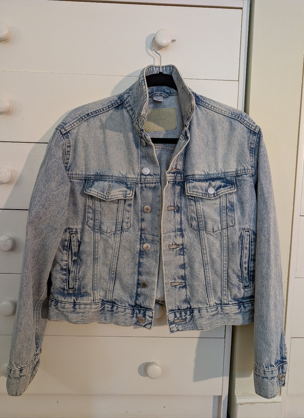H&M &Denim Women Light Blue Acid Wash Trucker Denim Jean Jacket Size S